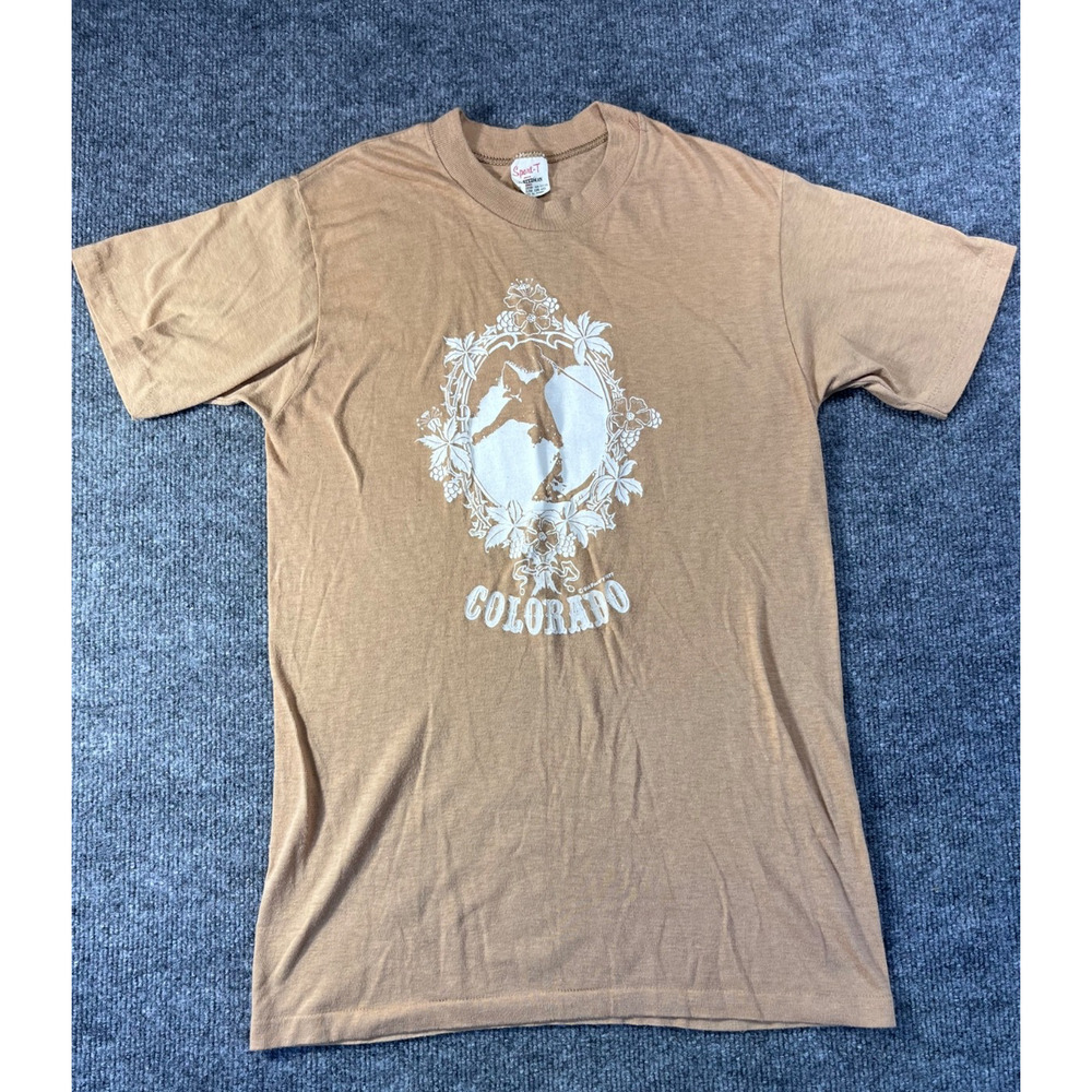 Vintage 80s Sport-T by Stedman T-Shirt Medium Short Sleeve Brown Colorado Ski
